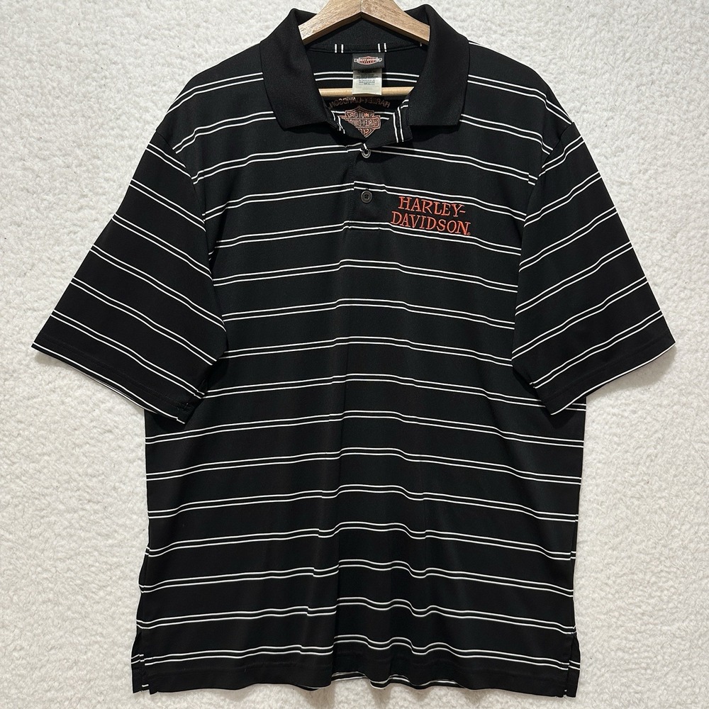Harley Davidson‎ Black Striped Polo Short Sleeve Shirt Embroidered El Paso TX